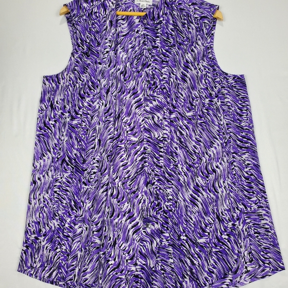 Calvin Klein Sleeveless Blouse Size Large with Purple, Black, and White Pattern - Picture 16 of 16